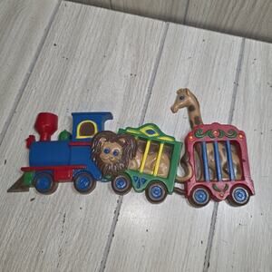 Vtg 90s Burwood Animal Circus Train Wall Decor USA Made Nursery Childs Room